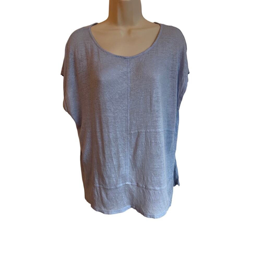 Singrid Olsen Top 100% Linen Cap Sleeve Blue Oversized Coastal Womens XL